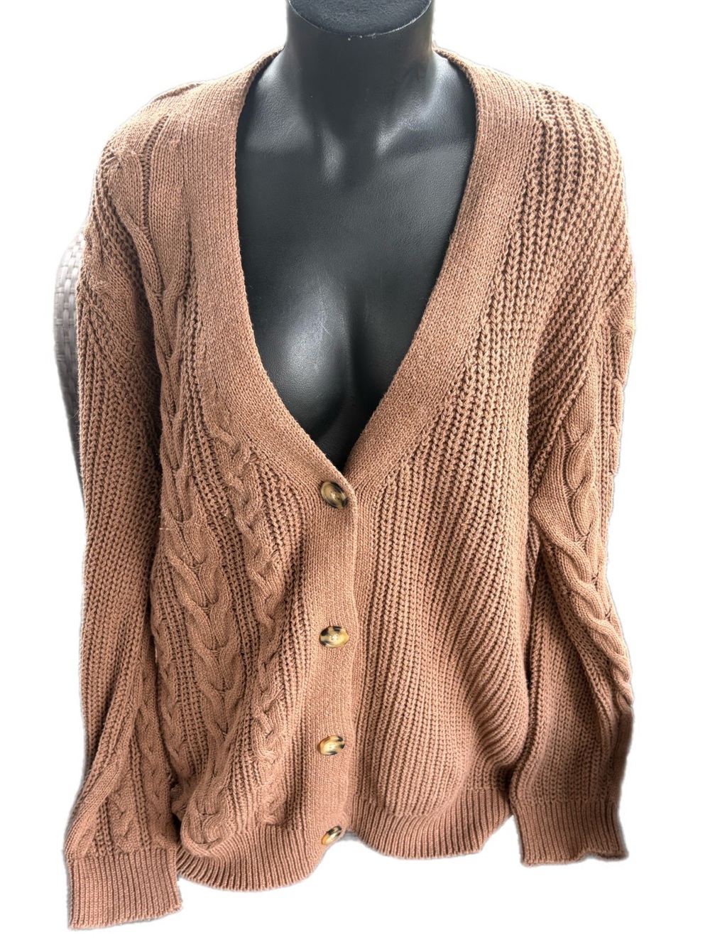 cupcakes & cashmere Taupe Cable Knit Button-Front Cardigan